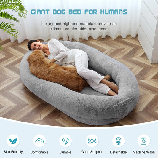 Dog Beds For Humans Size Fits You And Pets Washable Faux Fur Human Dog Bed For People Doze Off Napping Orthopedic Dog Bed - ScoutSnouts