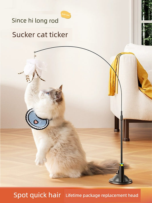 Cat Toy Cat Teaser Self-Hi Relieving Stuffy Handy Gadget with Suction Cup Long Brush Holder Pet Kitty Kittens - ScoutSnouts